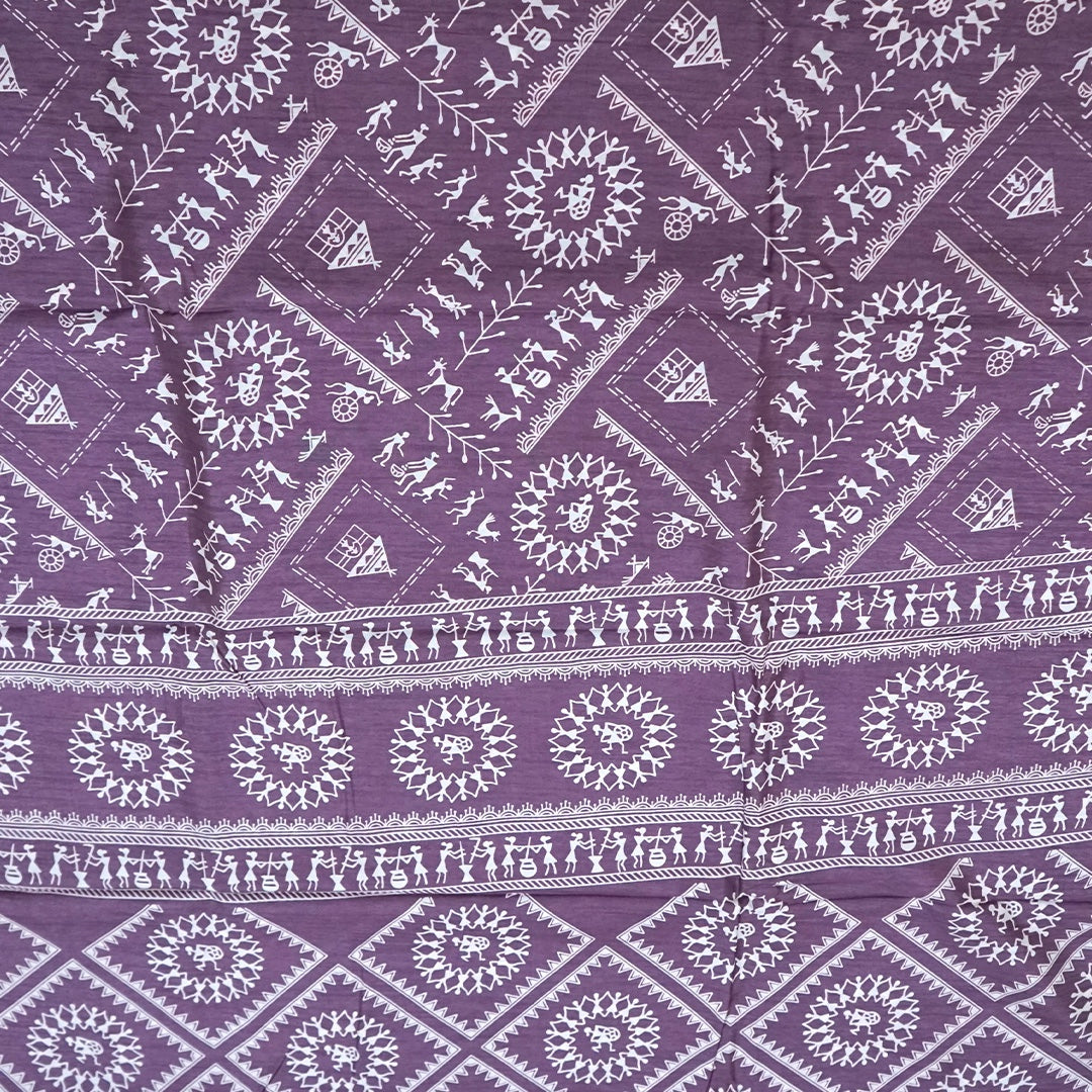 Kusum Silk in Plum base with Kalamkari prints
