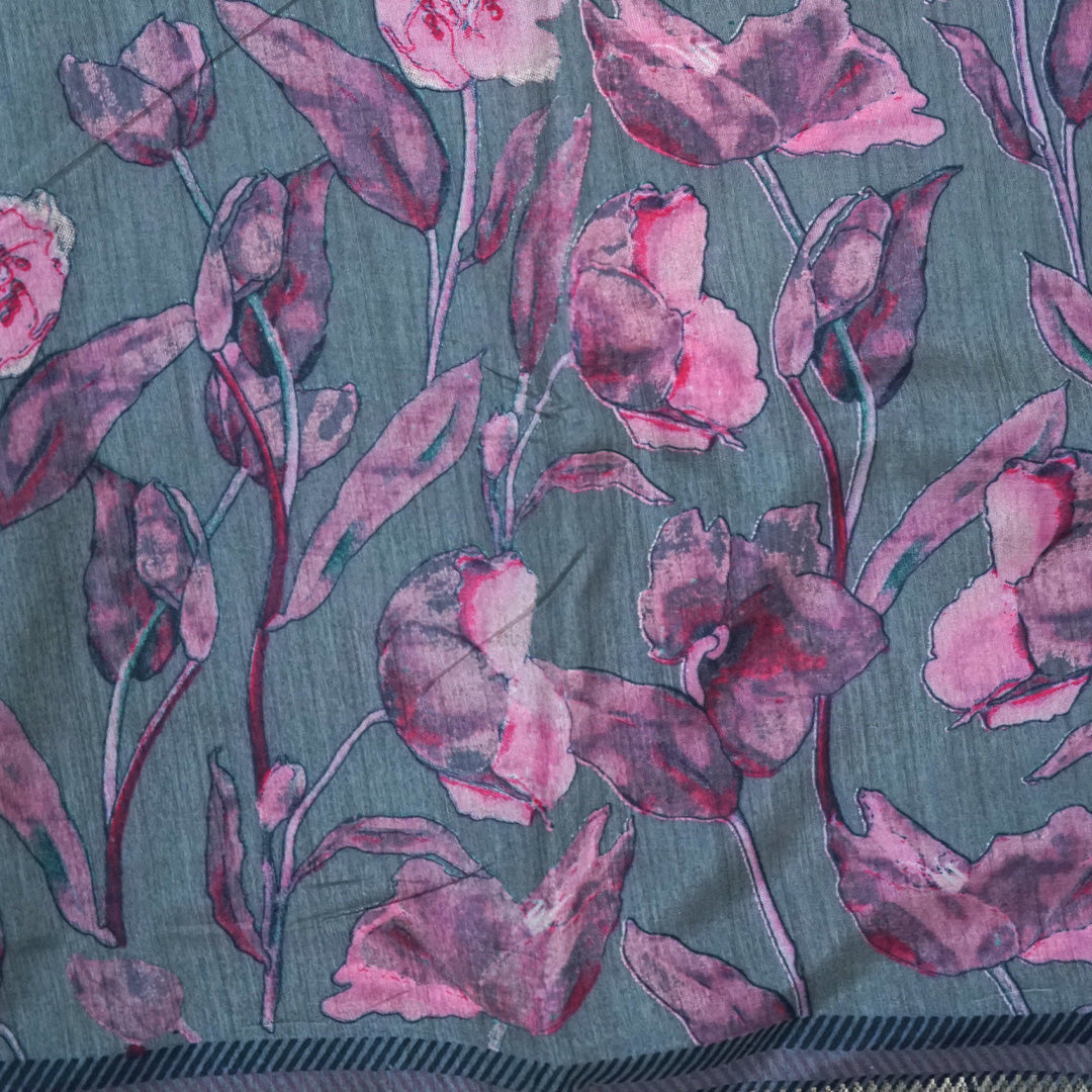 Kusum Silk in Slate Teal Base with Floral prints