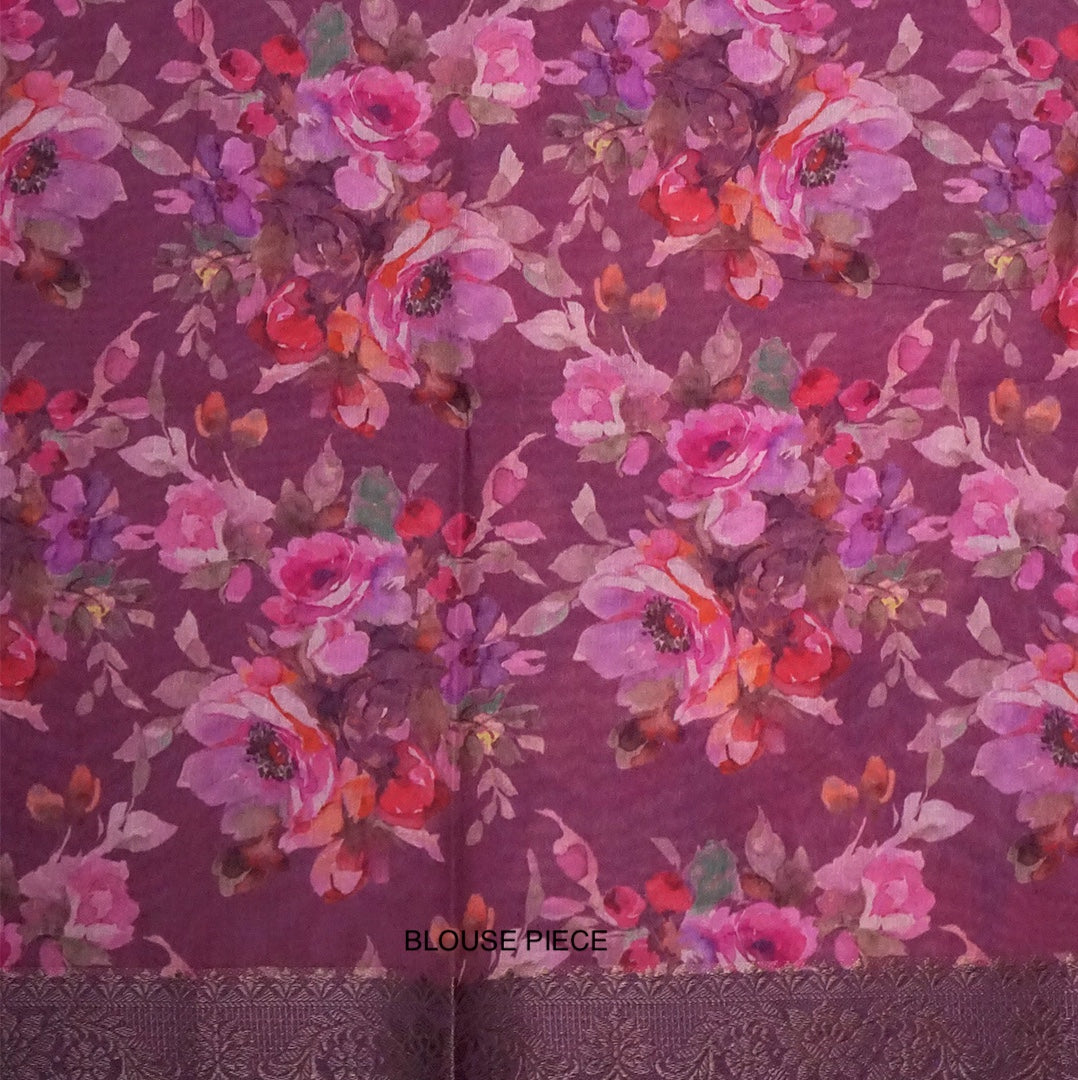 Chaithra Weave in Rich Mauve Plum base with floral prints