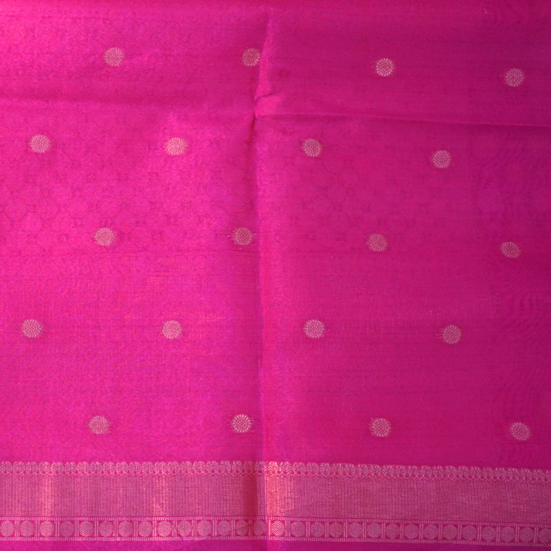 Mustard yellow Gokul Tussar with pink border