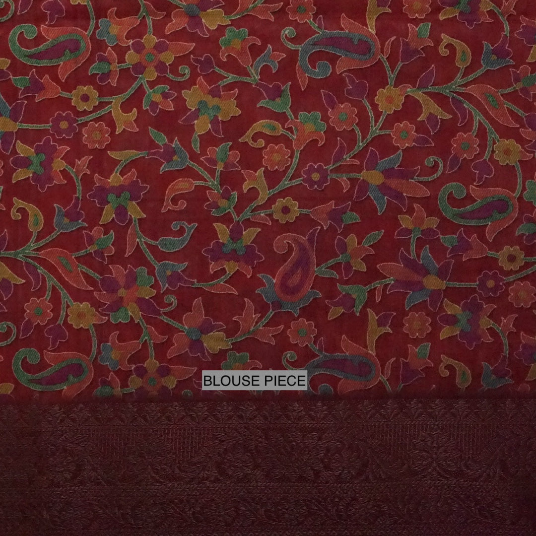 Kavya Loom in Deep Maroon Base with Kalamkari style prints