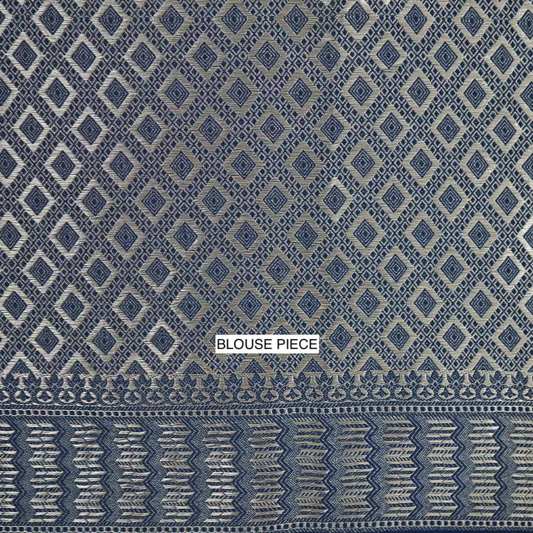 Neera Silk in Deep Navy Blue Base with Floral works