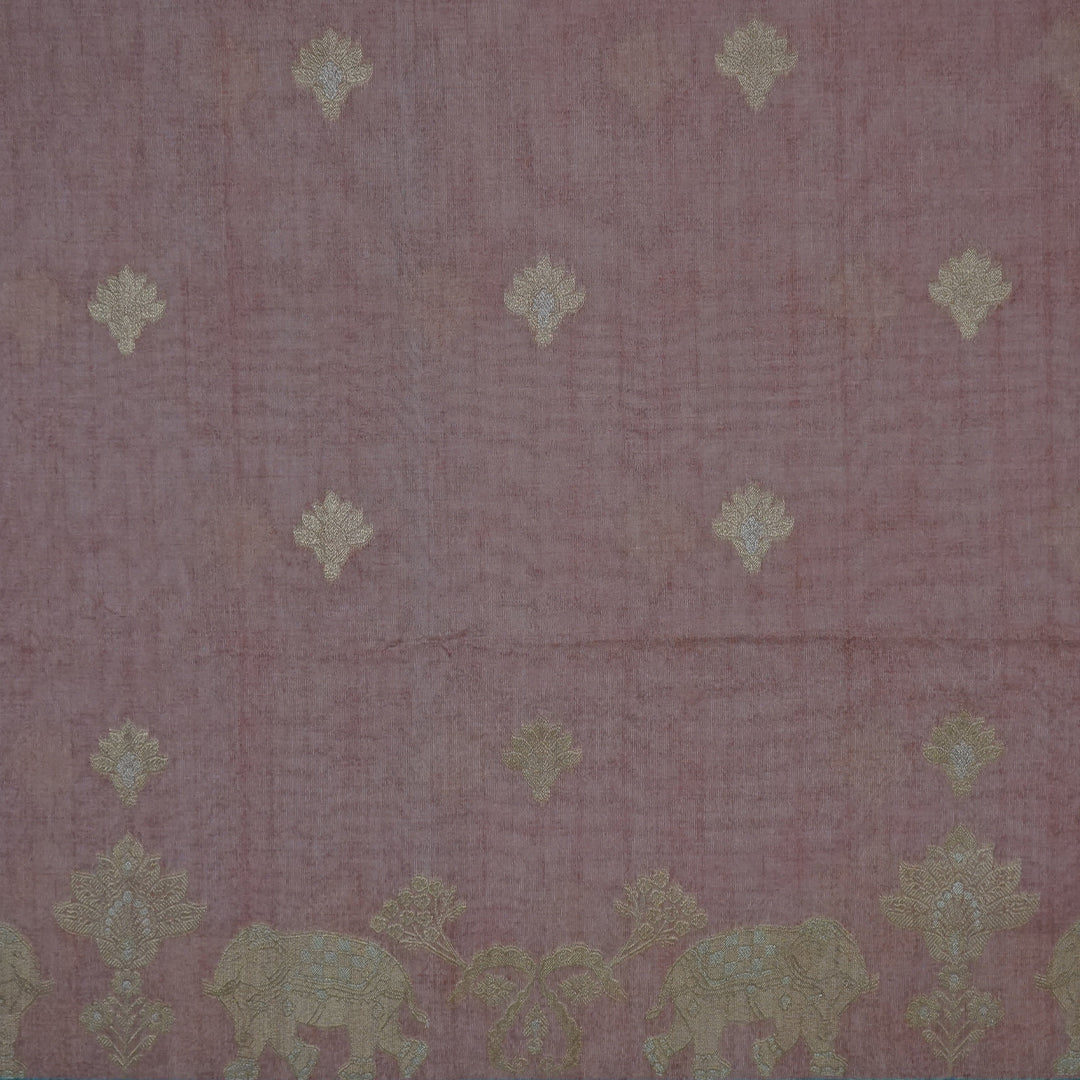 Coral Pink Ambari Silk Tussar with Zari works