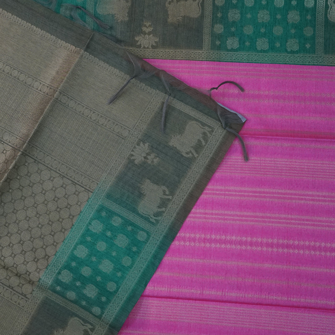 Pink Gokul Tussar with Green border