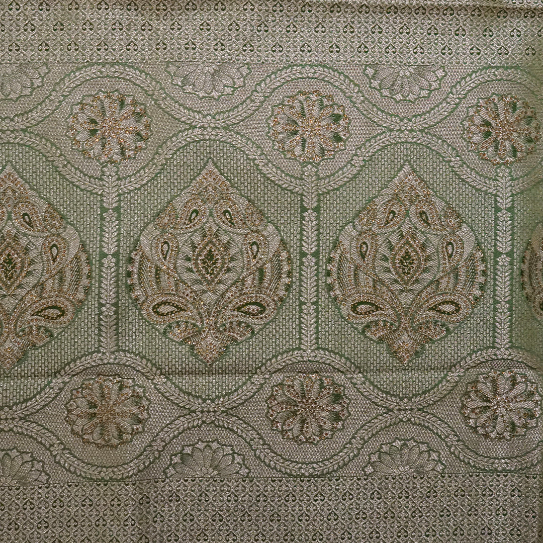 Pastel Green Madhur Sangam Silk saree with Gold - Silver Zari