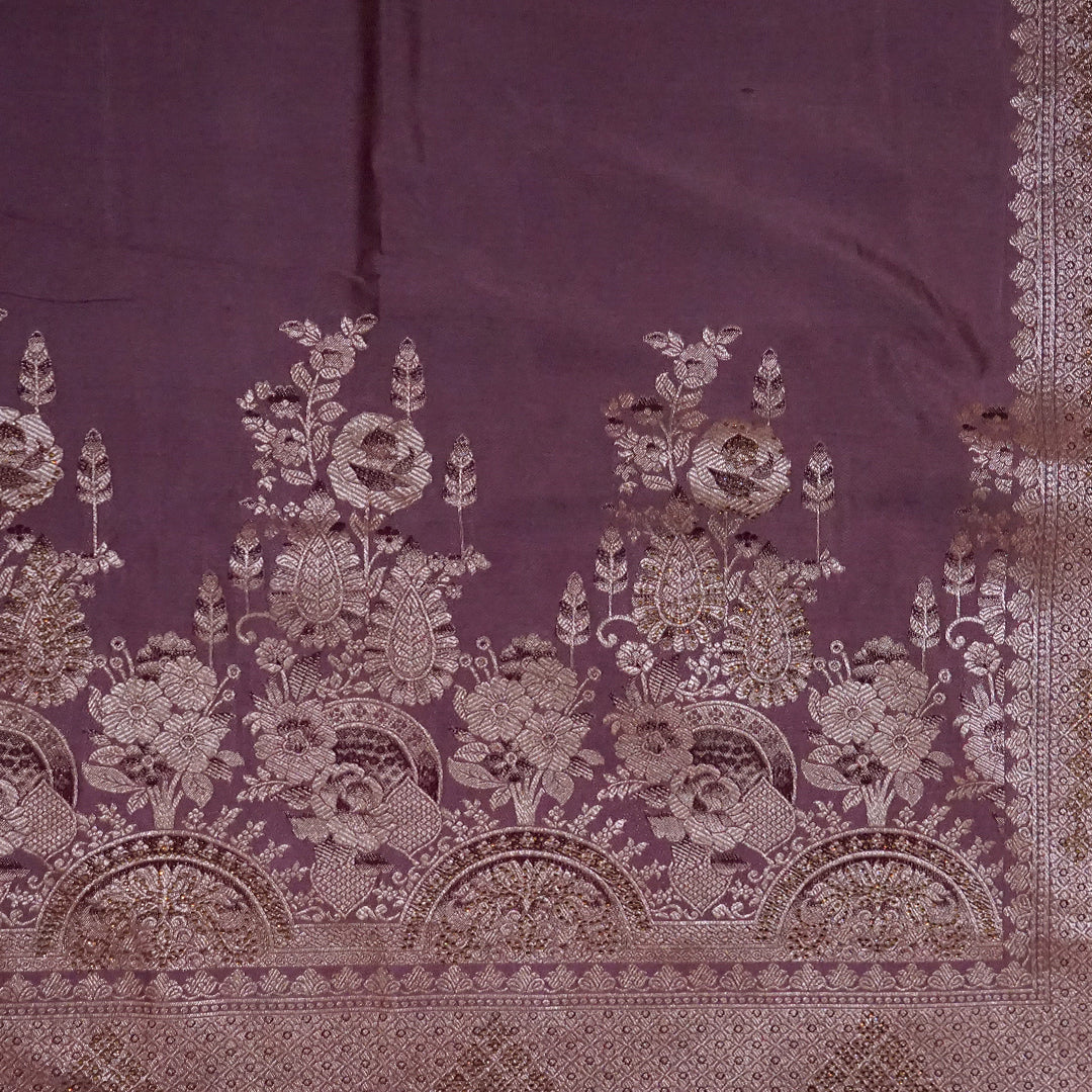 Deep Wine Madhur Sangam Silk saree with Gold and Copper Zari