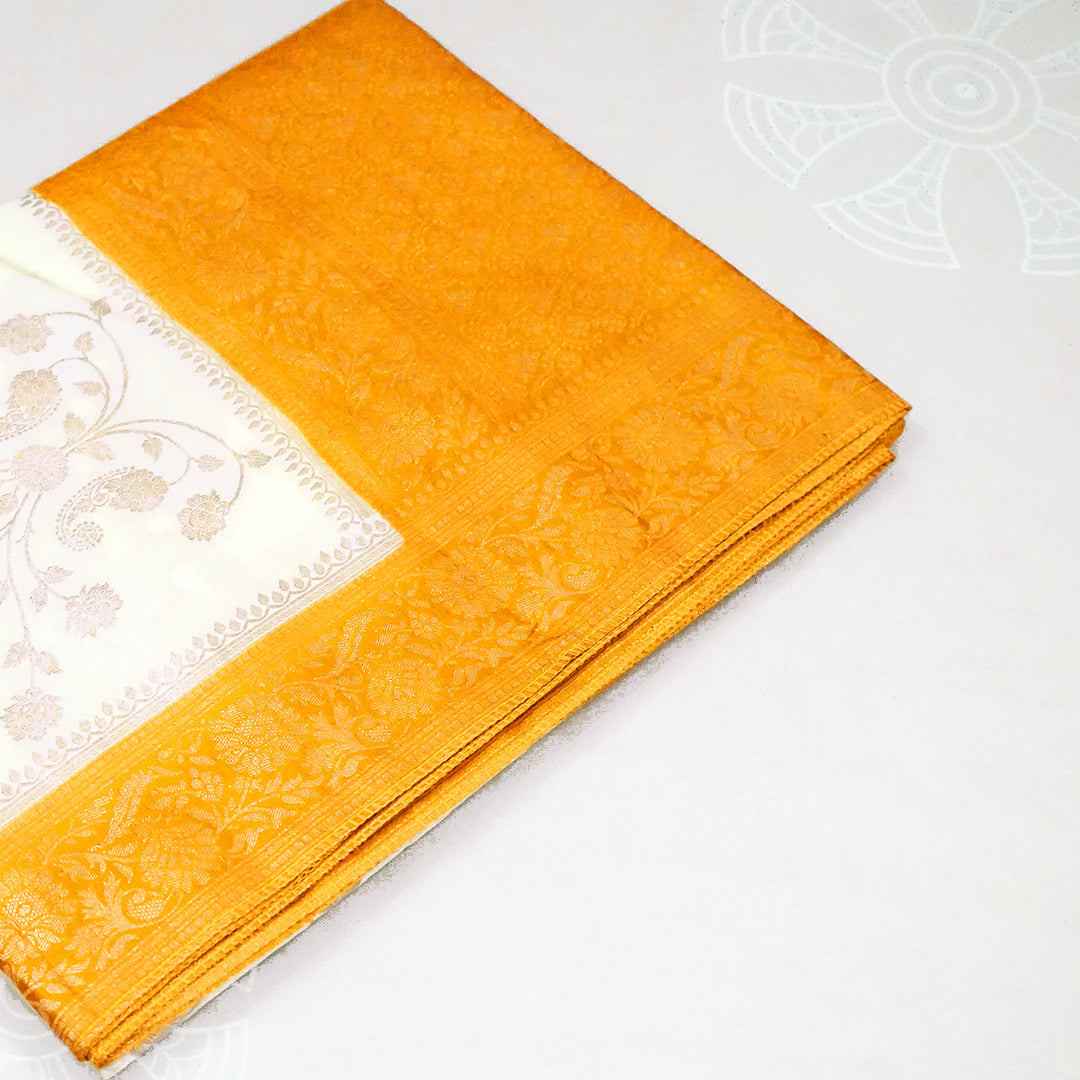 Ivory - Mustard Mahalakshmi Viscose saree with Floral and Zari works