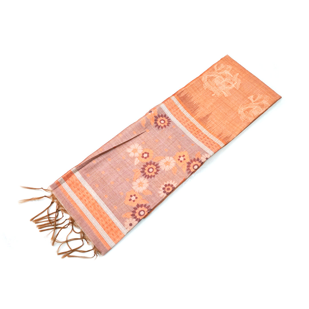 Warm brown Palayam Silk Tussar with soft grey border