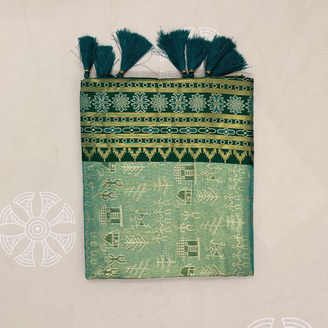 Emerald Green Stravi Silk with Golden Zari