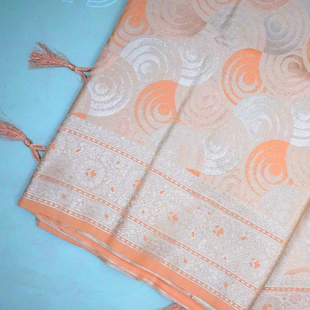Peach - Beige Suhani Silk with Silver Zari and Pastel Peach motifs