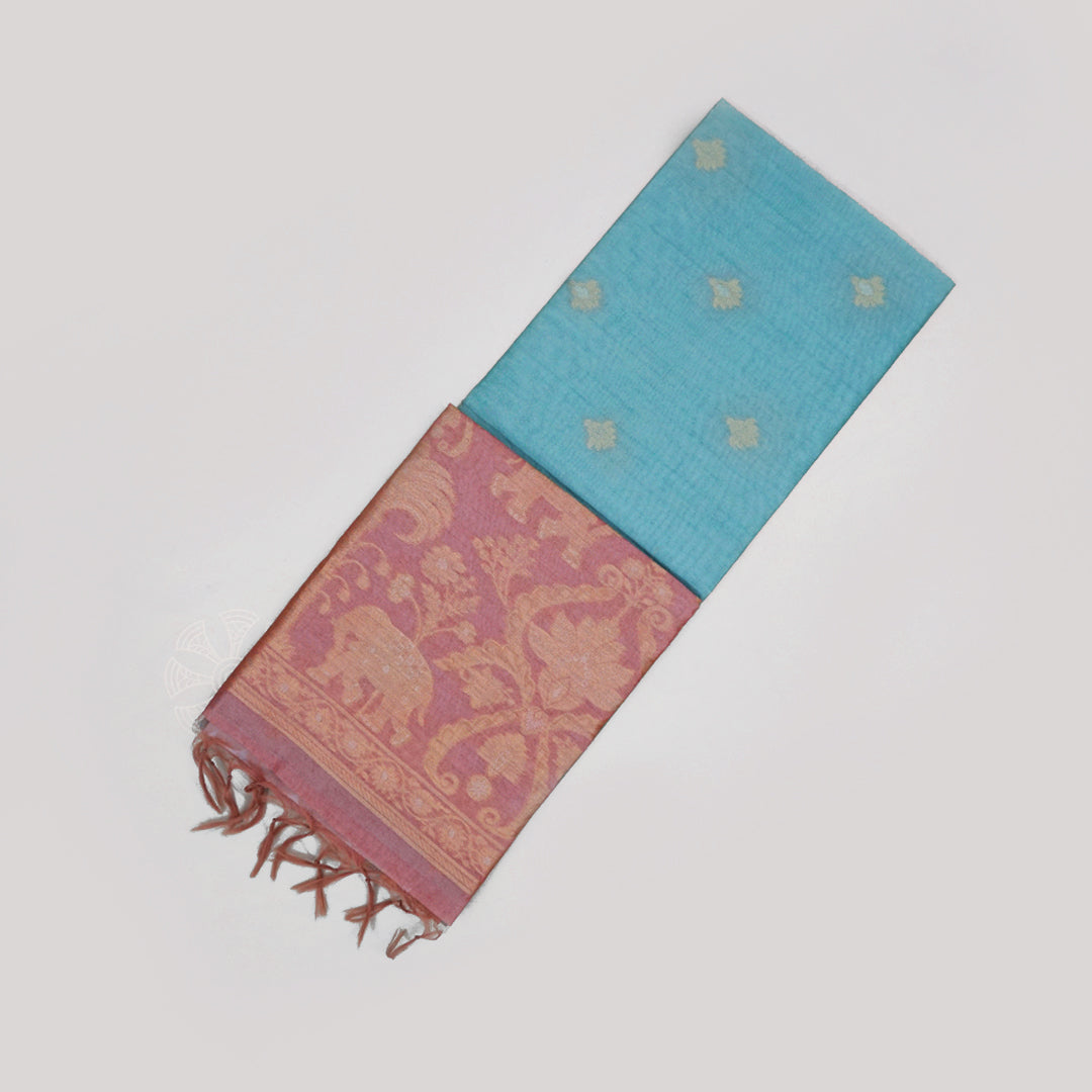 Aqua Blue Ambari Silk Tussar with Rust border