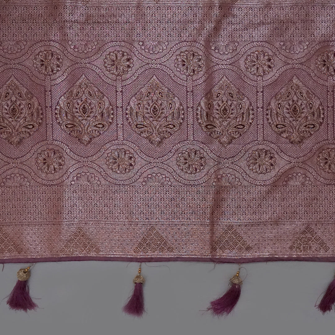 Deep Wine Madhur Sangam Silk saree with Gold and Copper Zari