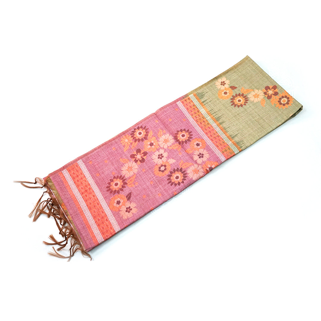 Olive green Palayam Silk Tussar with Copper and Mauve border