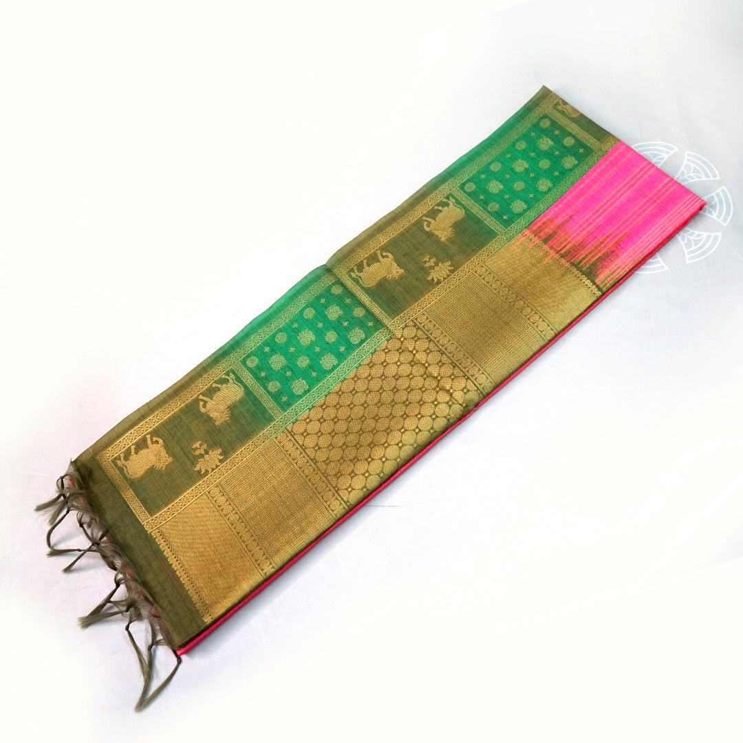 Pink Gokul Tussar with Green border