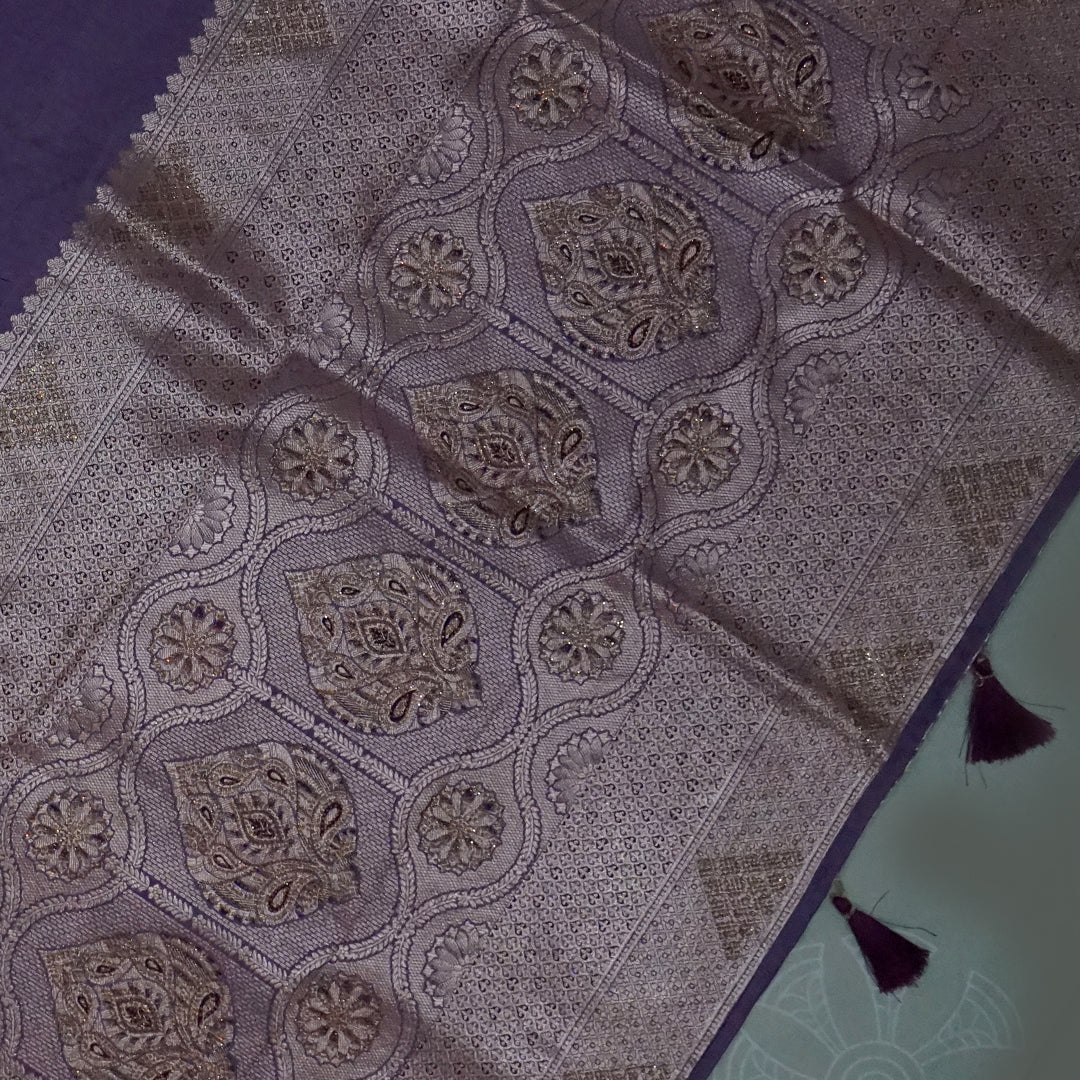 Deep Purple Madhur Sangam Silk Saree with Gold Zari