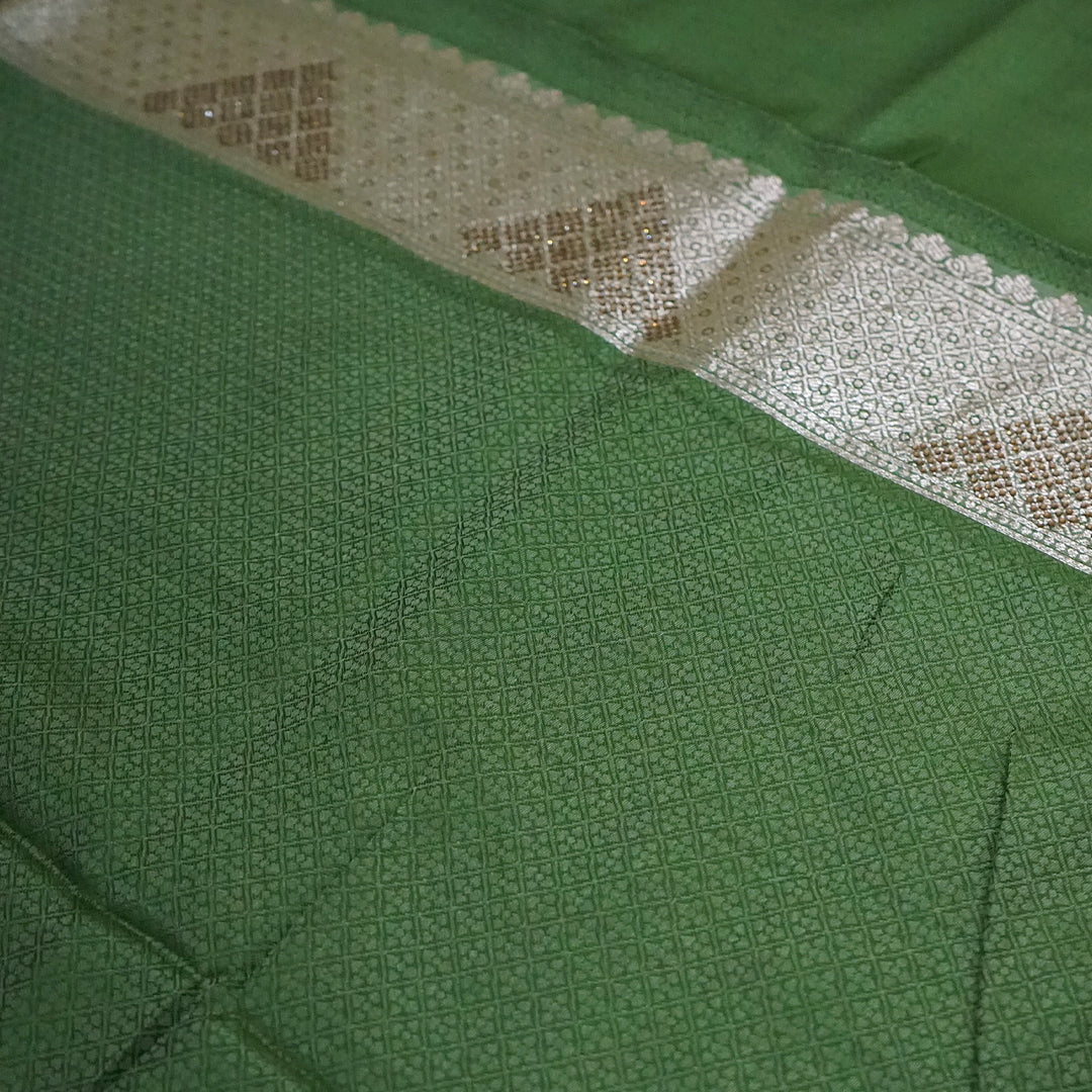 Pastel Green Madhur Sangam Silk saree with Gold - Silver Zari