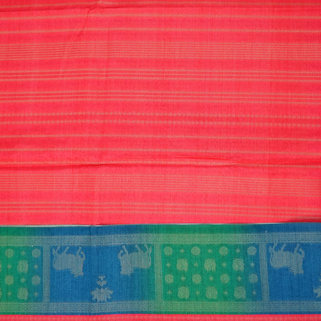 Coral Pink Gokul Tussar with Blue and Green border