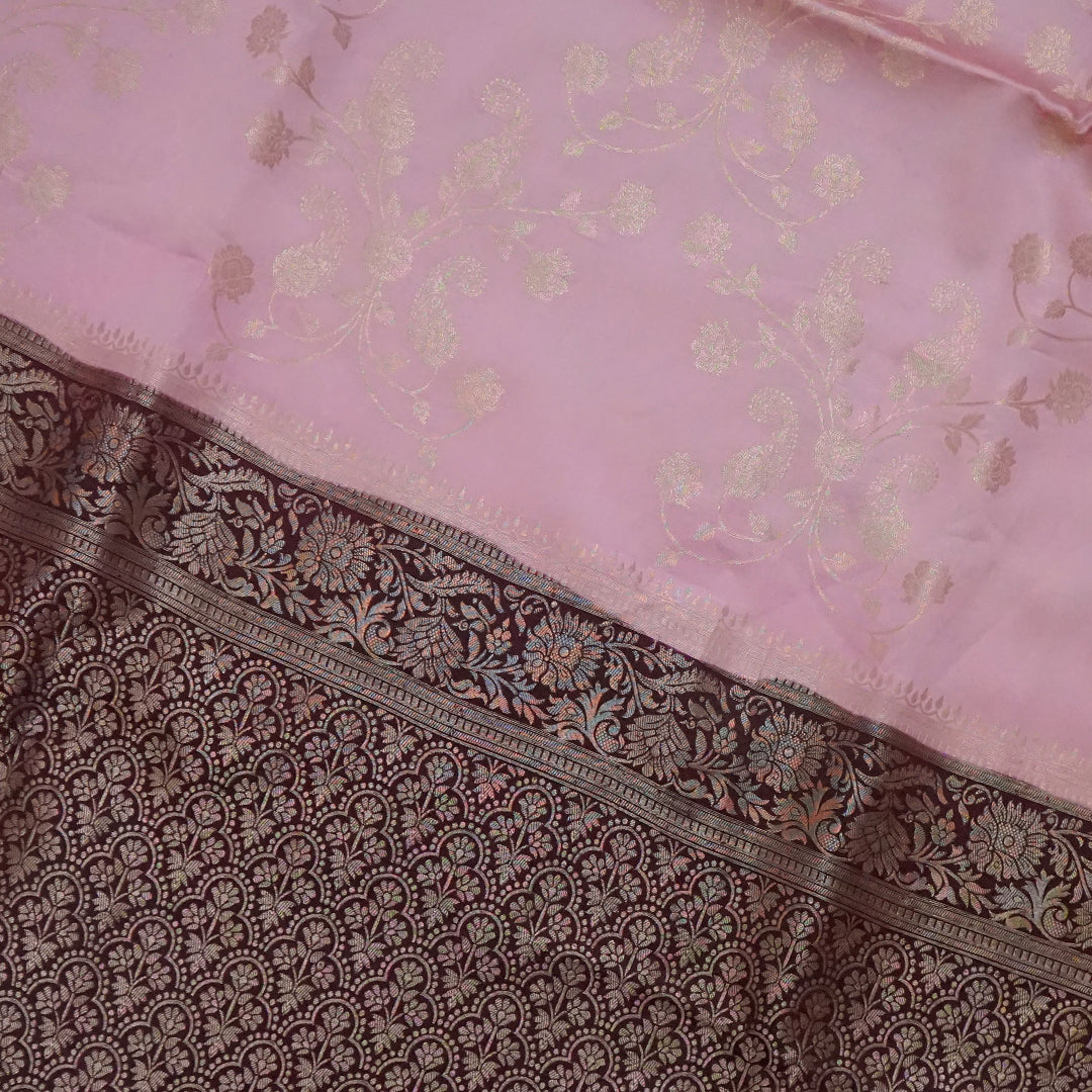 Soft Rose Mahalakshmi Viscose saree with Deep Maroon contrast