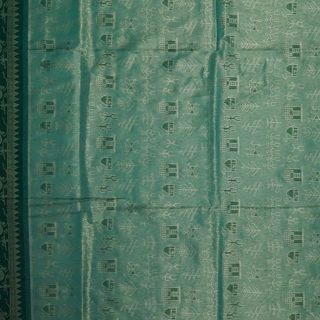 Emerald Green Stravi Silk with Golden Zari