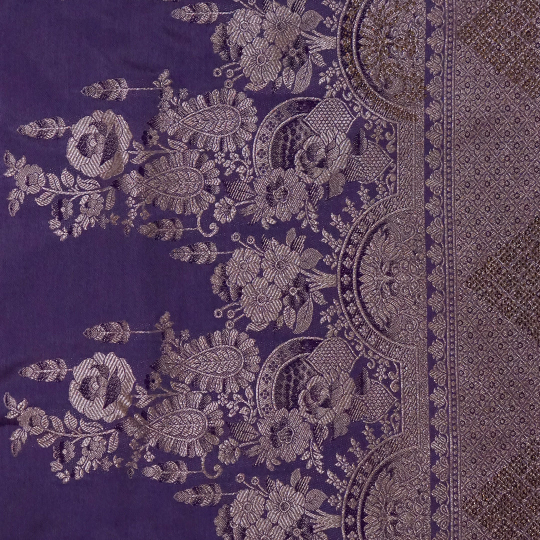 Deep Purple Madhur Sangam Silk Saree with Gold Zari