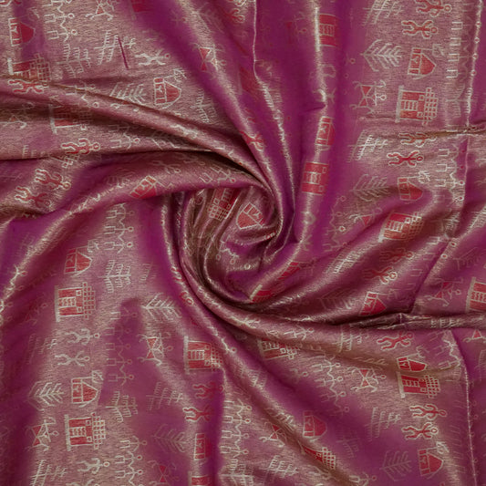 Crimson Red Stravi Silk with lavender - pink pallu and Gold Zari