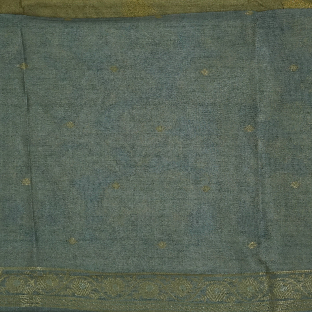 Olive Green Ambari Silk Tussar with Floral and Zari works