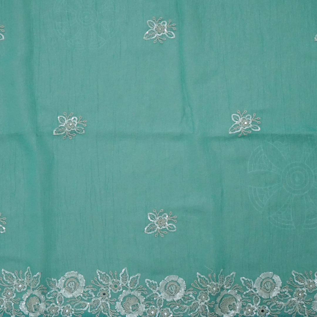 PASTEL WHISPERS - Aqua Blue Designer Chiffon Saree with Floral Buttas and Silver Zari works