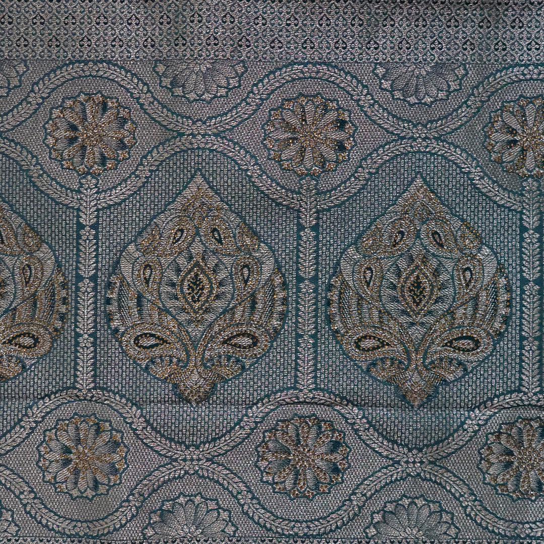 Teal Madhur Sangam silk saree with Gold Zari