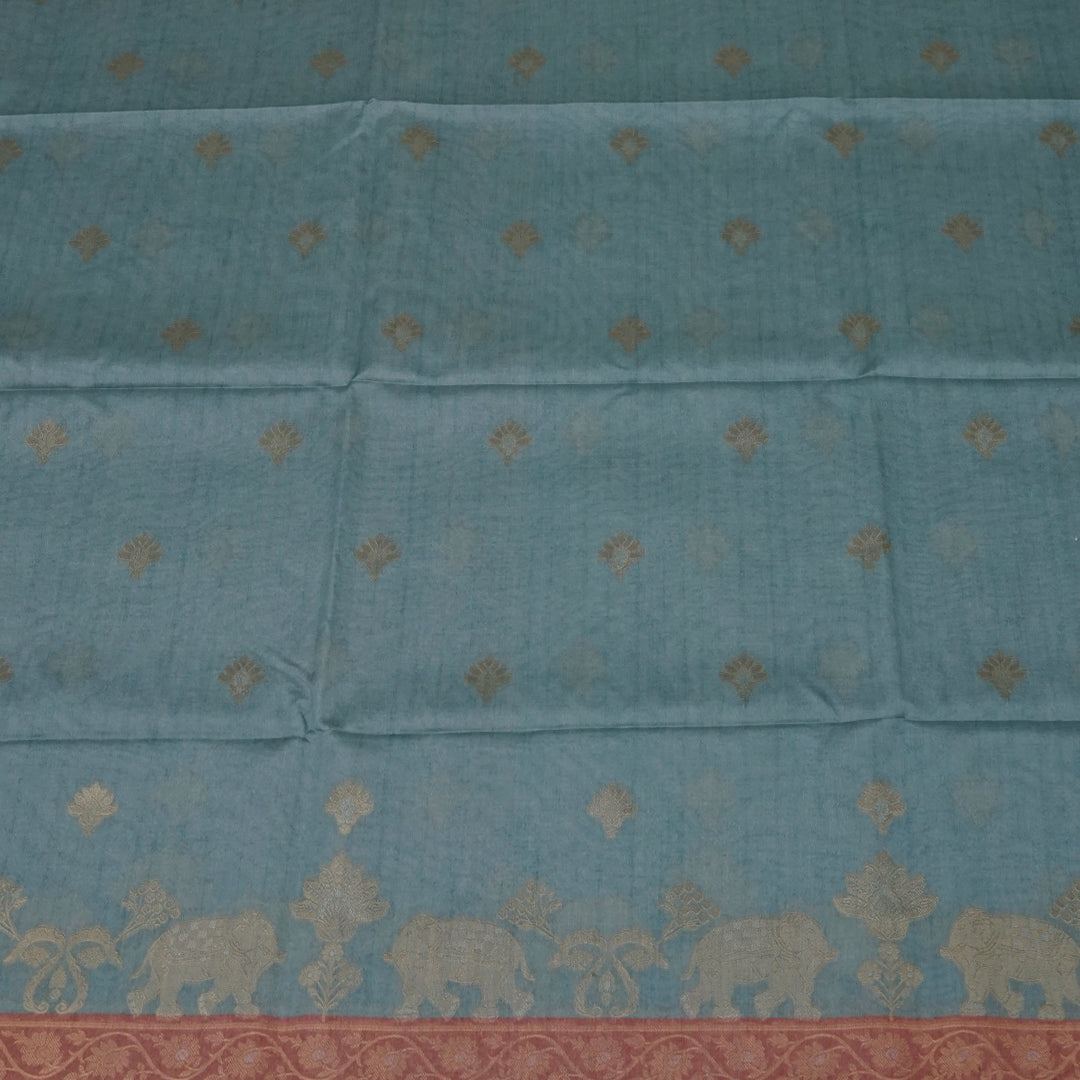 Aqua Blue Ambari Silk Tussar with Rust border