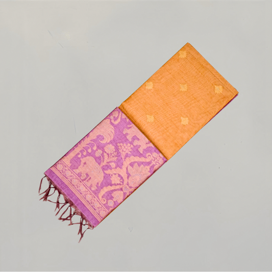 Golden Amber Ambari Silk Tussar with Dusky Mauve border and Zari works.