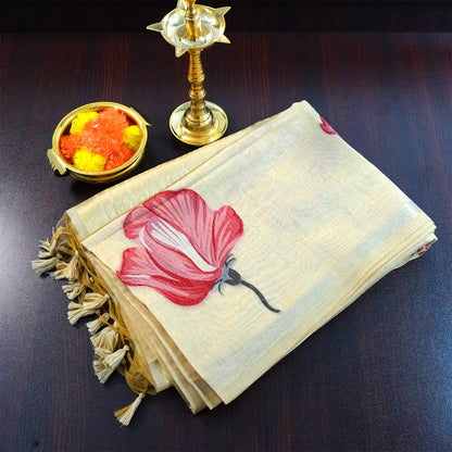 Resham Tussar Soft Ivory shade with a golden sheen