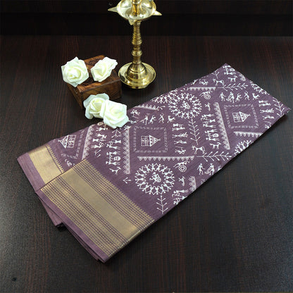 Kusum Silk in Plum base with Kalamkari prints