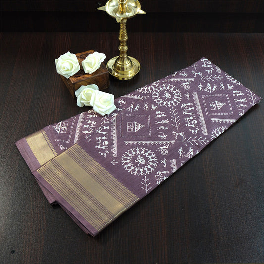 Kusum Silk in Plum base with Kalamkari prints