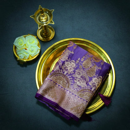 Deep Purple Madhur Sangam Silk Saree with Gold Zari