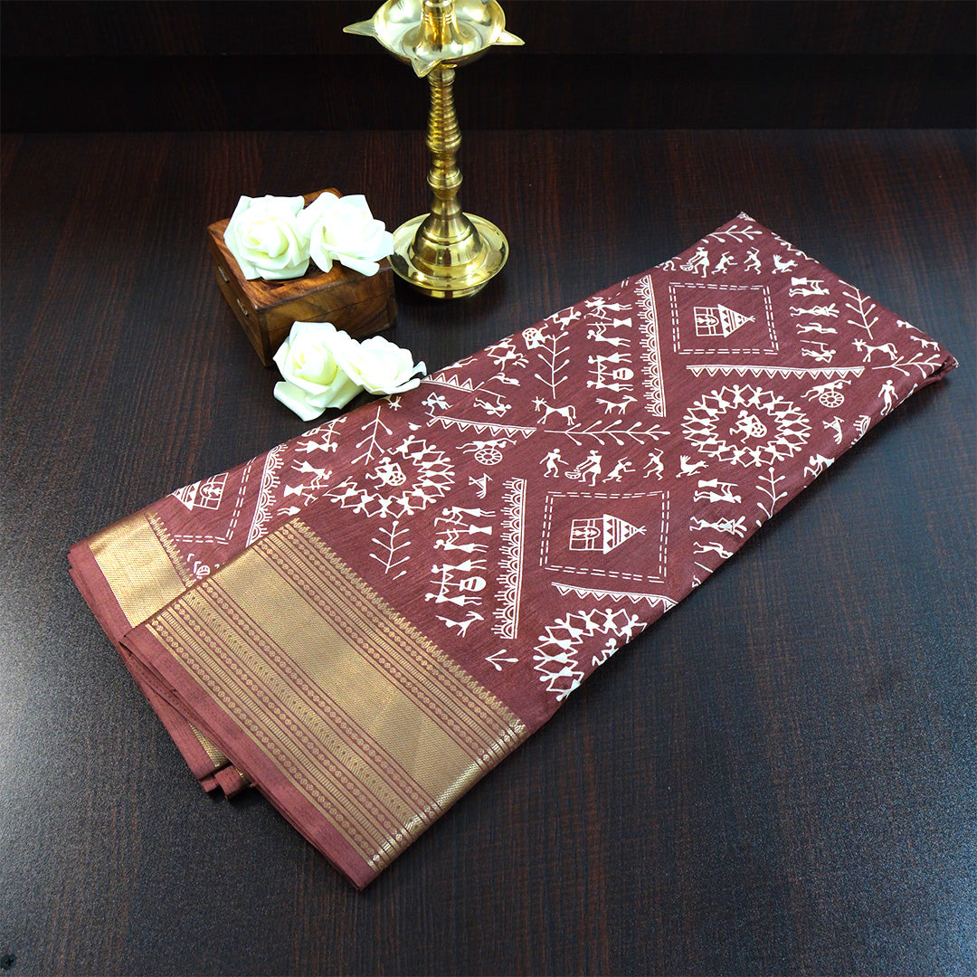 Kusum Silk in Maroon Base with Kalamkari prints