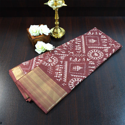 Kusum Silk in Maroon Base with Kalamkari prints