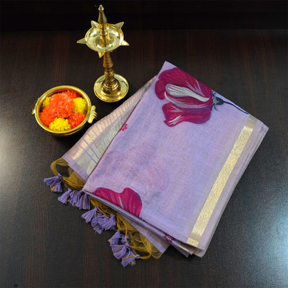 Resham Tussar Soft lavender purple shade with a subtle golden sheen