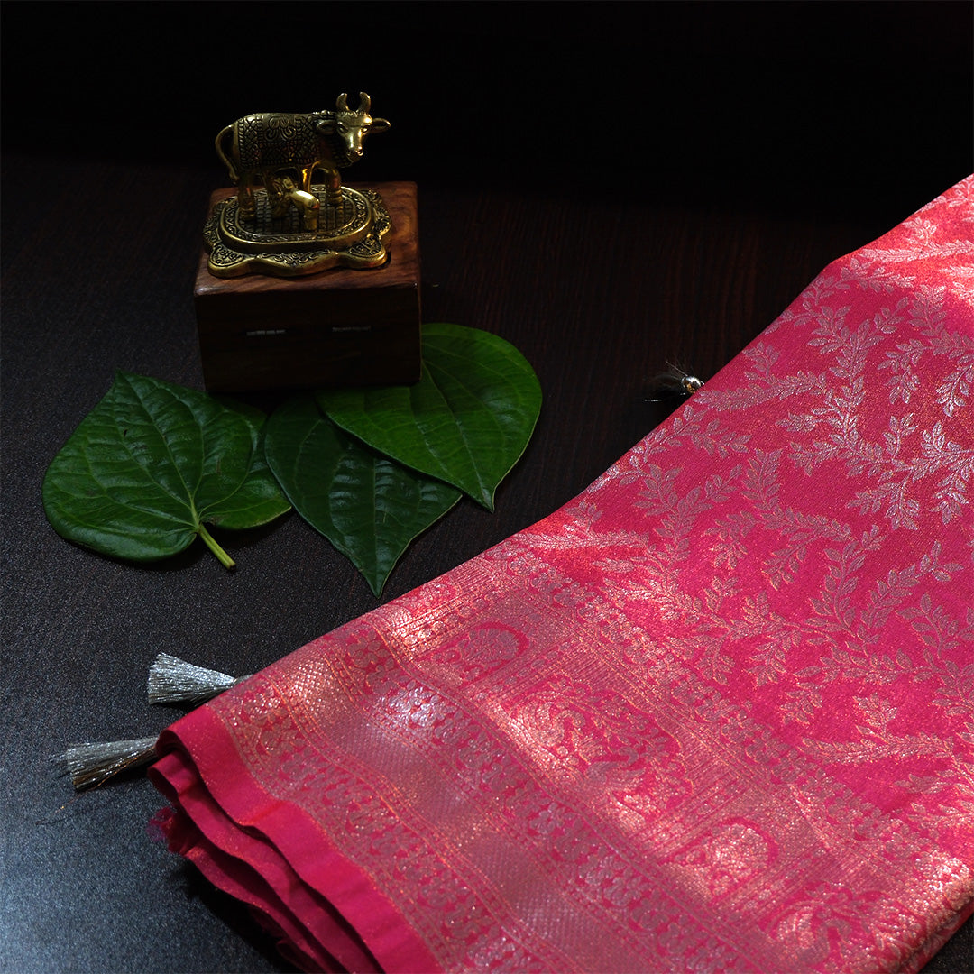 Thara Silk in Vibrant Magenta - Pink base with Floral works