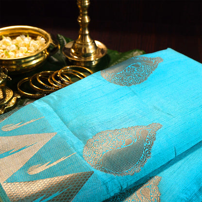 Chandhrika in Aqua Blue base with floral works