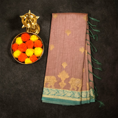 Coral Pink Ambari Silk Saree with Zari works