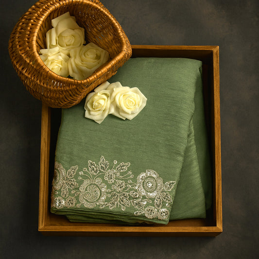 PASTEL WHISPERS - Sage green hue crafted from premium silk blend fabric