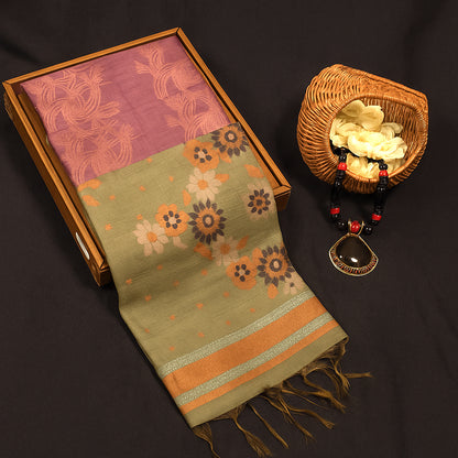 Mauve Palayam Silk Tussar with Olive Green border.