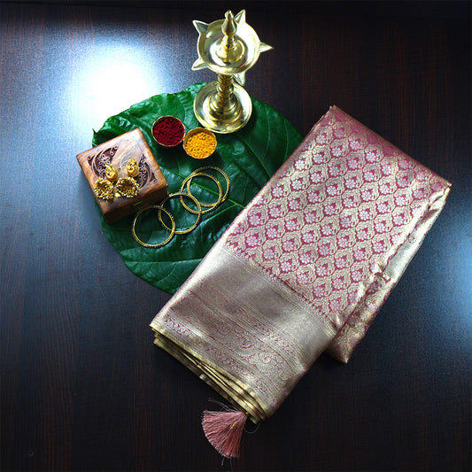 Mayuri Drape in Radiant golden Pink shade with a rich, lustrous silk finish