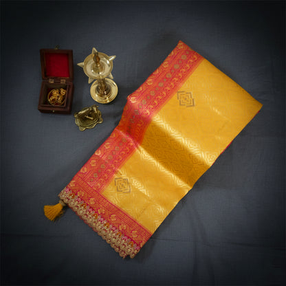 Royal magenta - Gold Raj Virasat silk saree with floral motifs and zari works