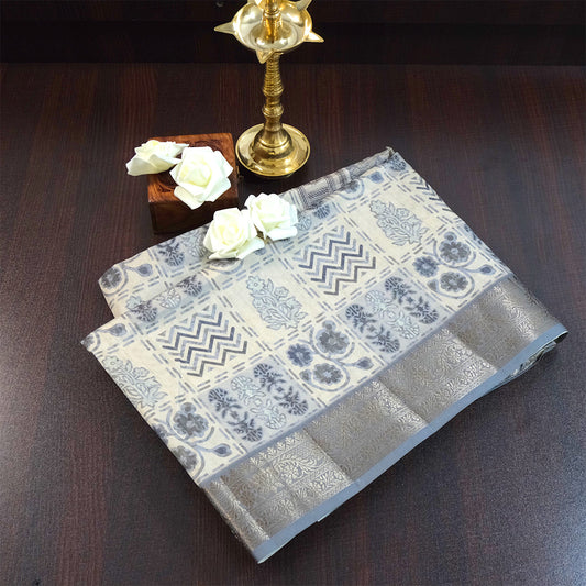 Vrishti Comfort in Soft Ivory with Grey Floral print