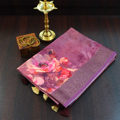 Chaithra Weave in Rich Mauve Plum base with floral prints