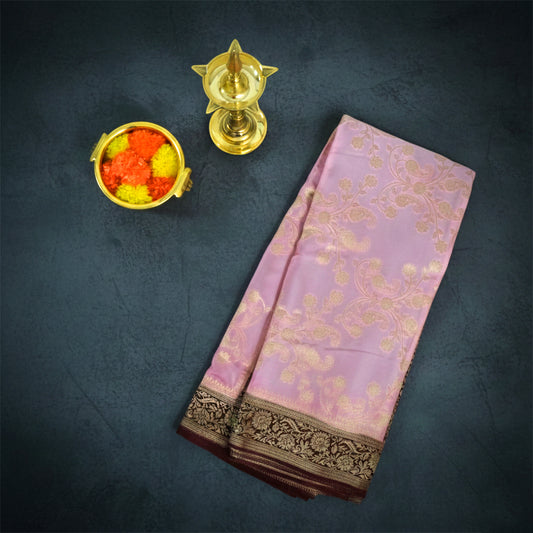 Soft Rose Mahalakshmi Viscose silk saree with Deep Maroon contrast