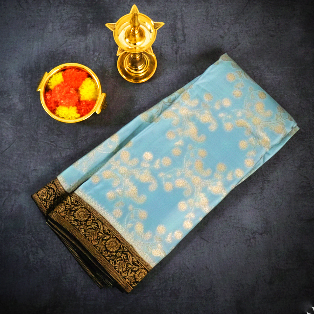 Sky Blue Mahalakshmi Viscose Silk saree with Zari works