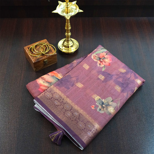 Hirakshi Silk in Mauve - Plum base with floral prints