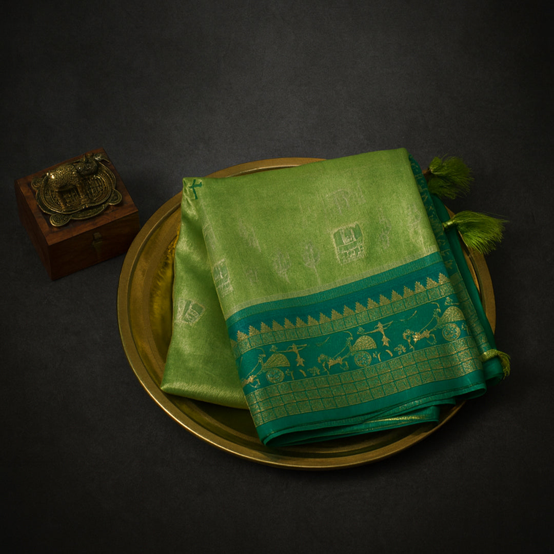 Green Stravi Silk with Golden Zari